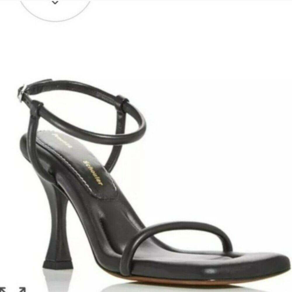 Proenza Schouler Square Toe Leather Heeled Sandal Black Minimalist Designer 38.5